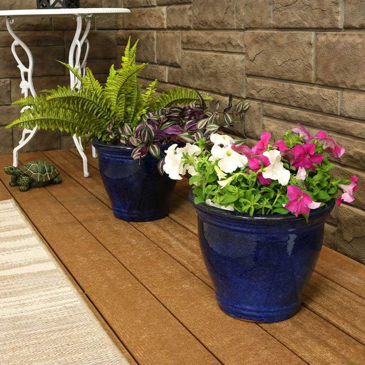 Glazed Ceramic Planter with Drainage Holes - Set of 2