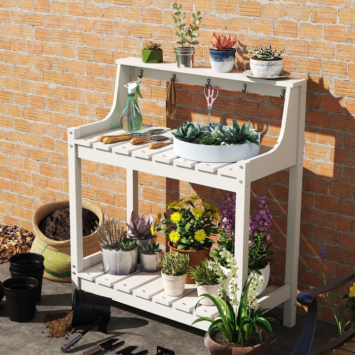 Potting Benches for Outside, HDPE Garden Potting Table with Storage