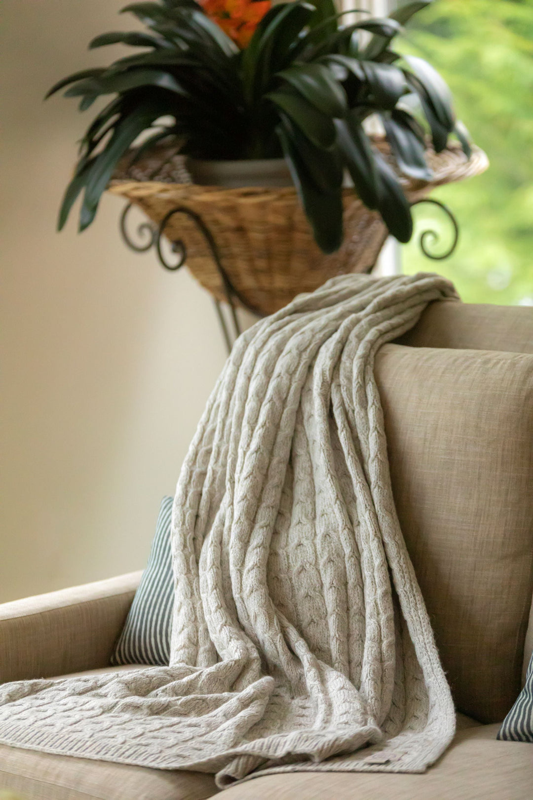 Muru Collection - Pima Cotton &amp; Undyed Baby Alpaca Silver Cable Throw