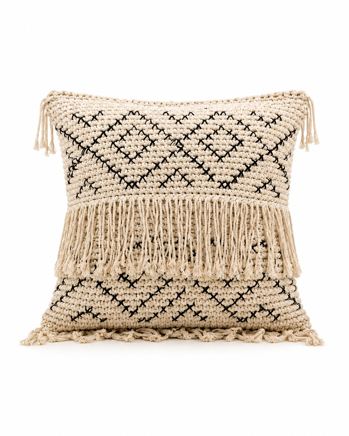 Bohemian Tasseled Macrame Throw Pillow