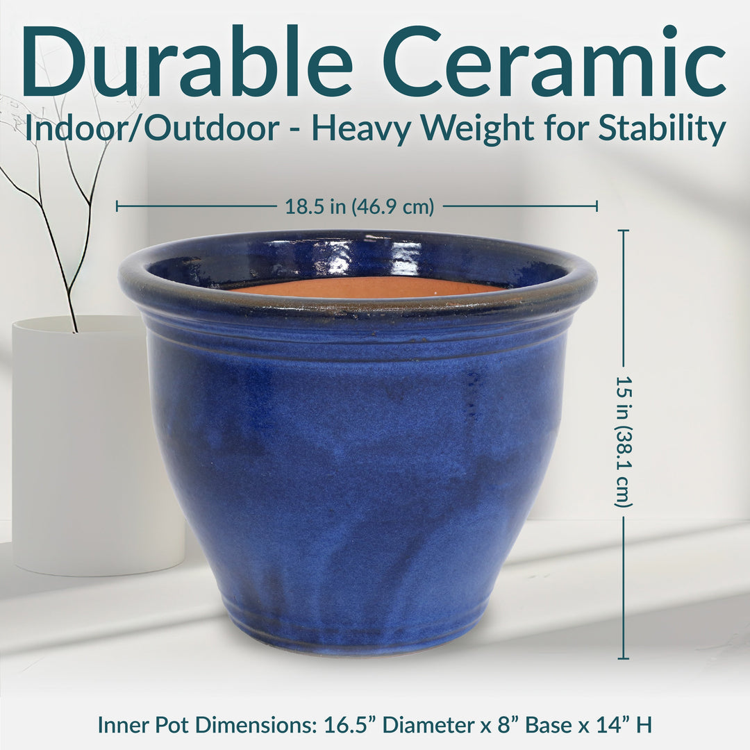 Round Glazed Ceramic Planter with Drainage