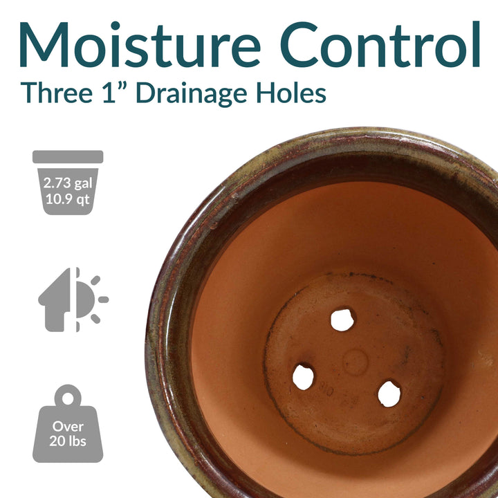 Round Glazed Ceramic Planter with Drainage