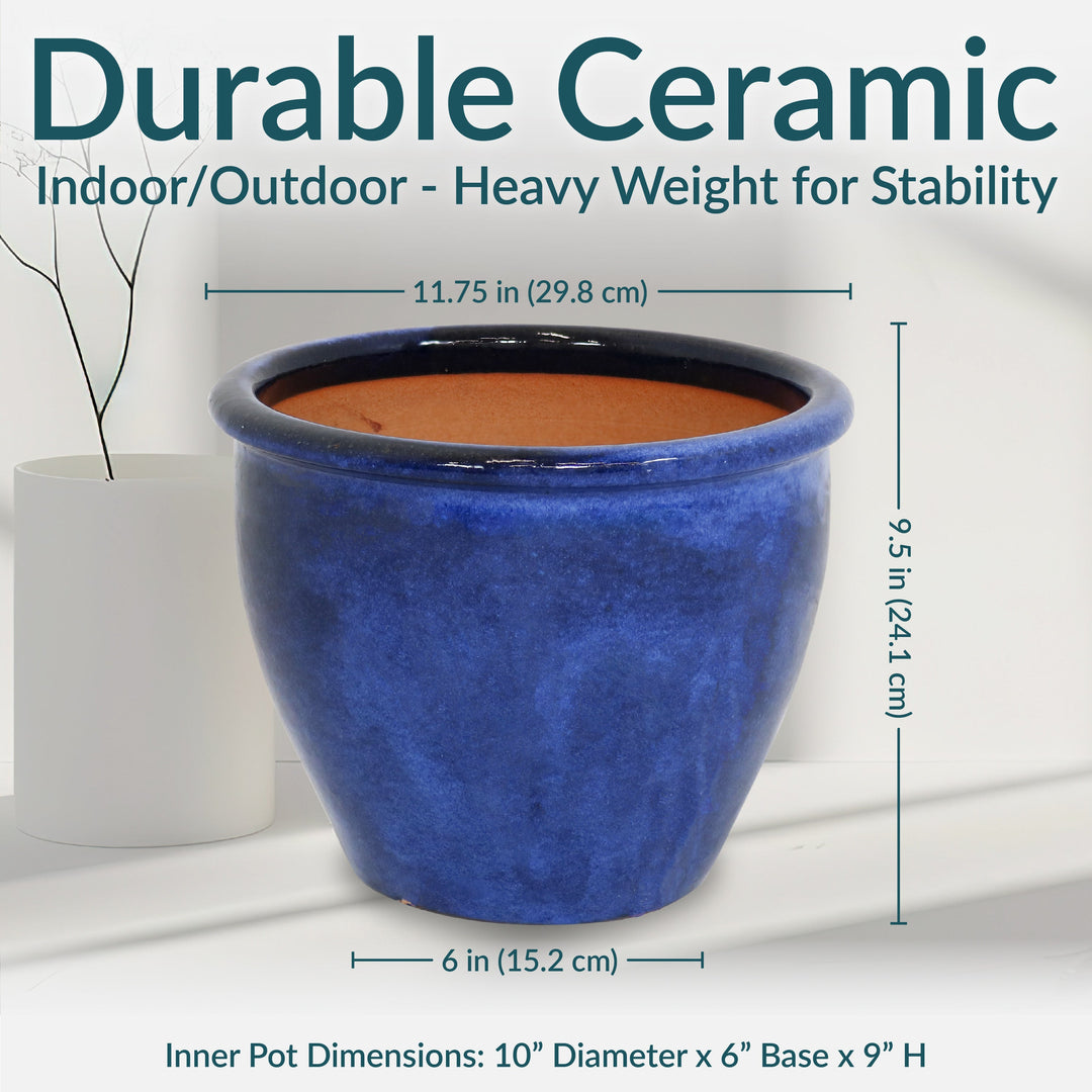 Glazed Ceramic Planter with Drainage Holes - Set of 2