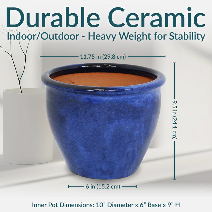 Glazed Ceramic Planter with Drainage Holes - Set of 2