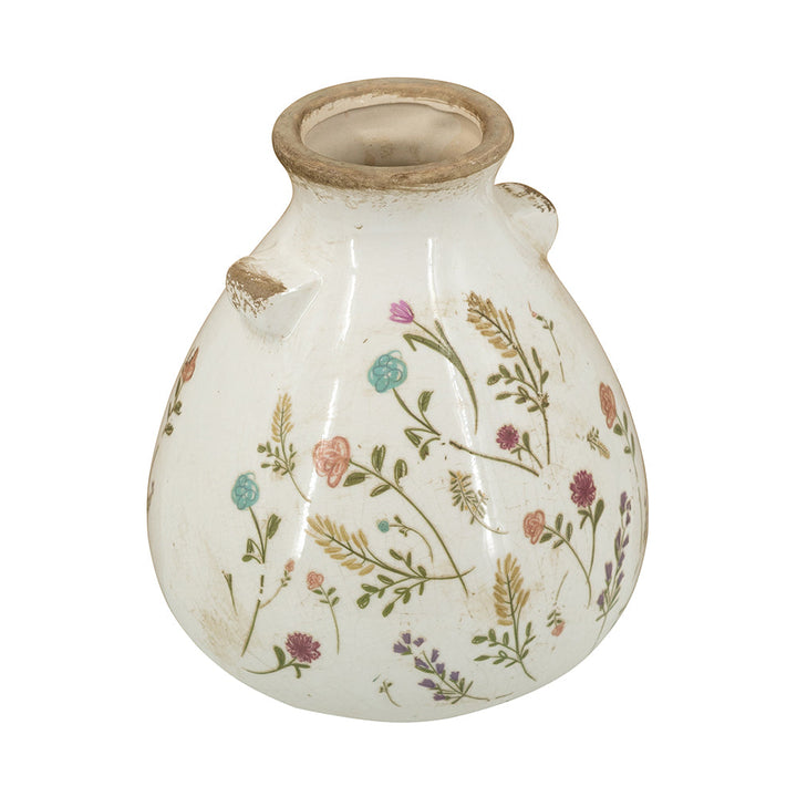 6.7x6.7x7.7" Round Ceramic Accent Vase with Multi-Colored Floral Motifs