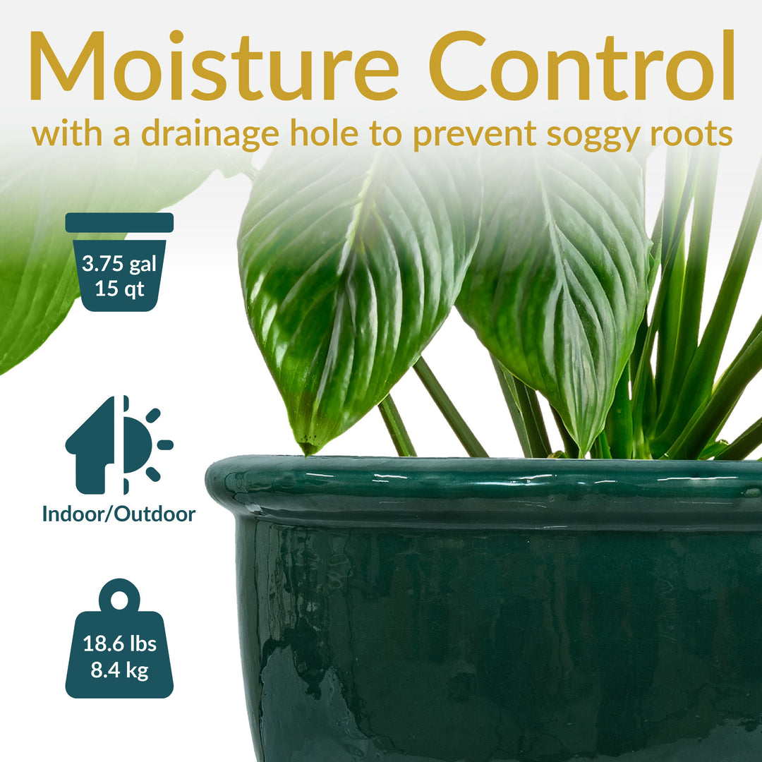 Round Glazed Ceramic Planter with Drainage