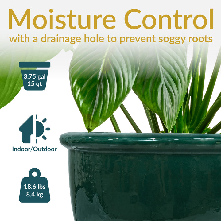 Round Glazed Ceramic Planter with Drainage