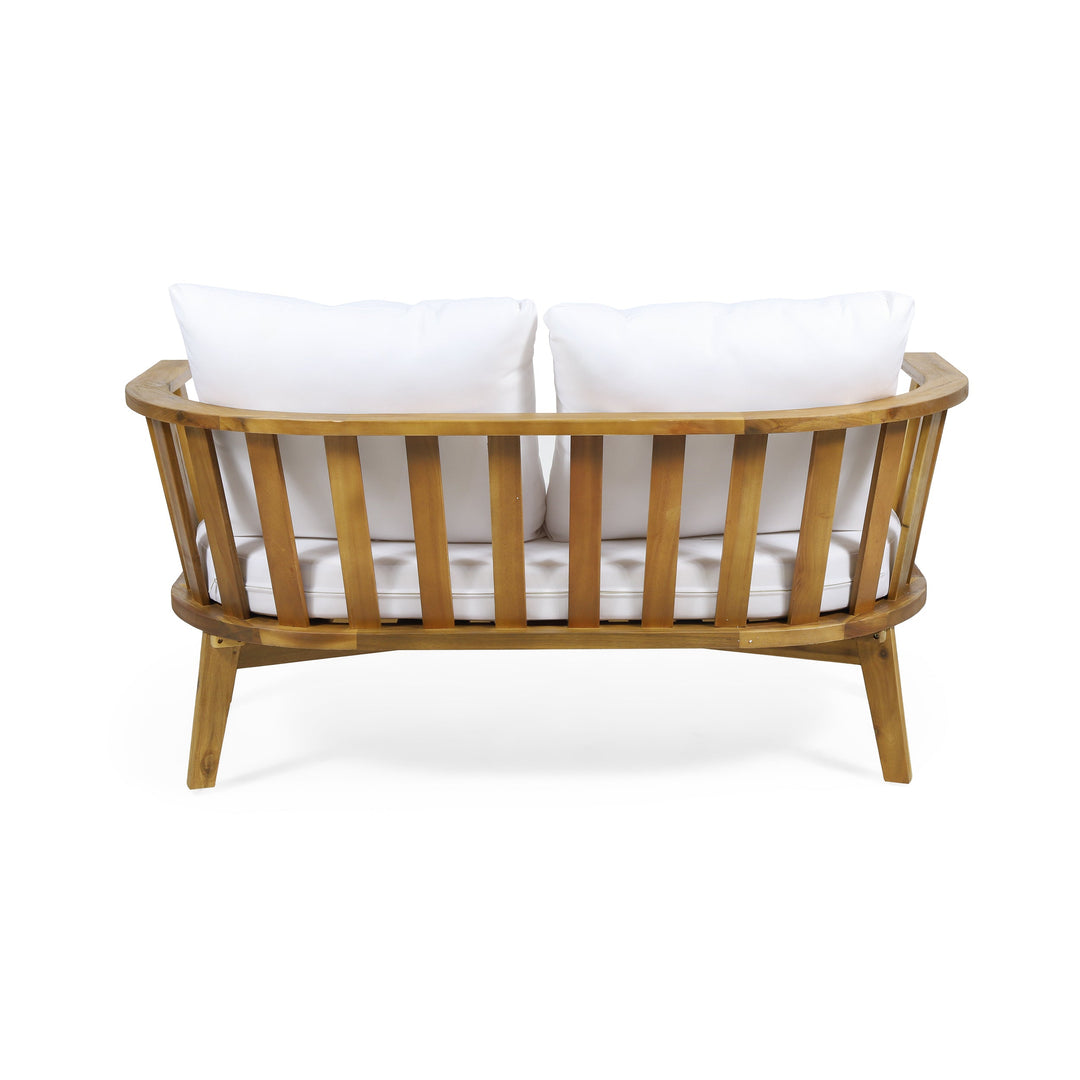 Outdoor Wooden Loveseat with Cushions - White/Teak