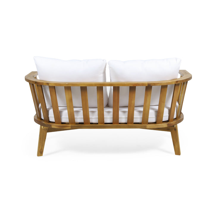 Outdoor Wooden Loveseat with Cushions - White/Teak