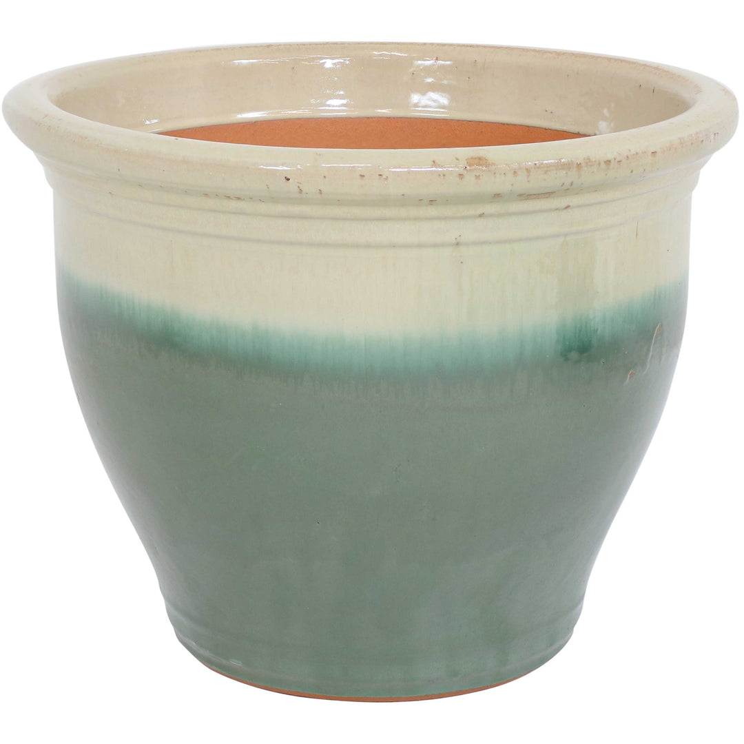 Round Glazed Ceramic Planter with Drainage