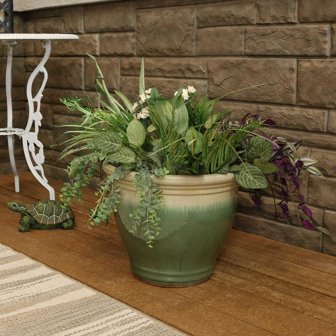 Round Glazed Ceramic Planter with Drainage