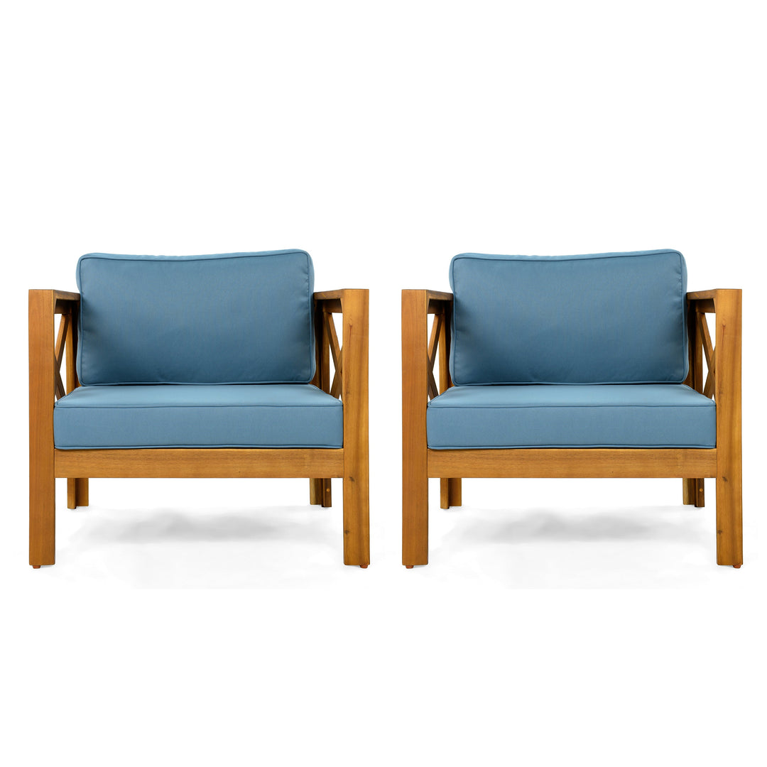 Outdoor Acacia Wood Club Wooden Armchair with Cushions (Set of 4)
