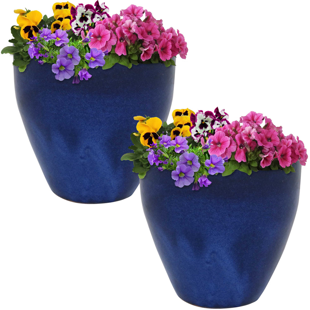 Glazed Ceramic Planter with Drainage Holes - Set of 2