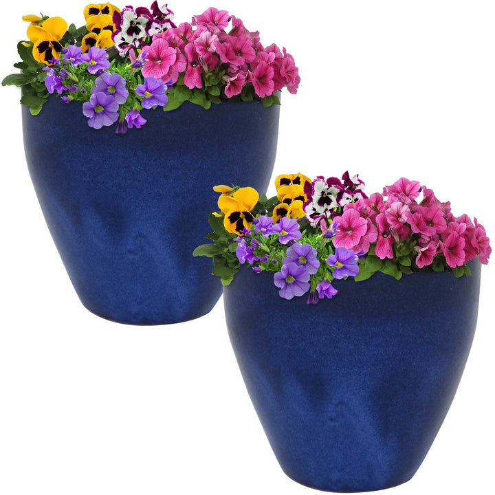 Glazed Ceramic Planter with Drainage Holes - Set of 2