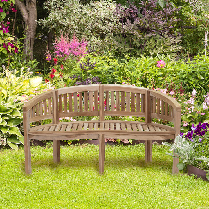 Outdoor Wooden Teak Banana Bench for Garden or Patio - 59" W