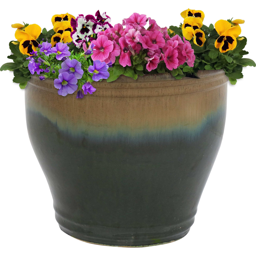 Round Glazed Ceramic Planter with Drainage