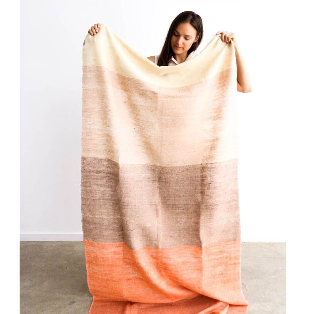 Chestnut Orange Cream Color Block Handwoven Merino Throw