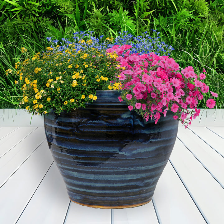 Round Glazed Ceramic Planter with Drainage