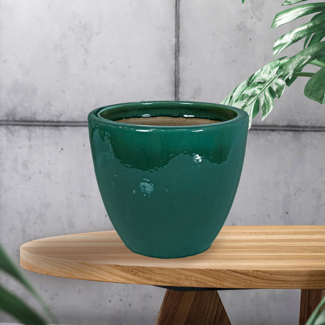 Round Glazed Ceramic Planter with Drainage