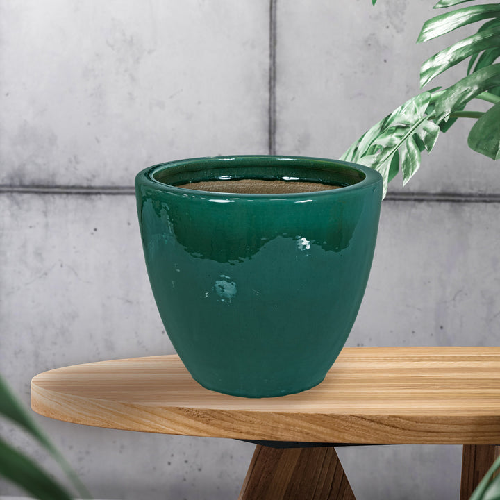 Round Glazed Ceramic Planter with Drainage