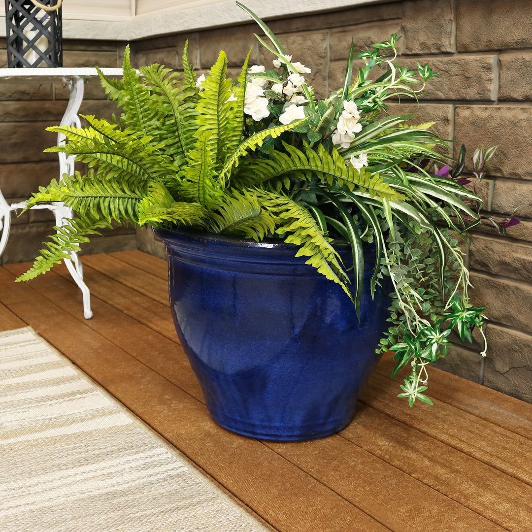 Round Glazed Ceramic Planter with Drainage