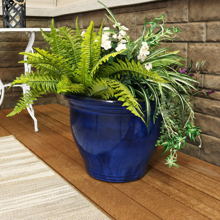 Round Glazed Ceramic Planter with Drainage