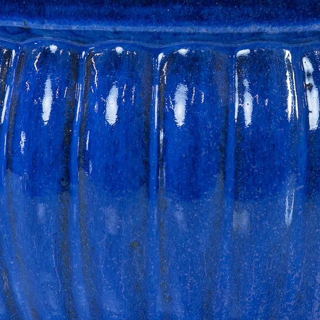 Ribbed Glazed Ceramic Planter Bowl - Imperial Blue