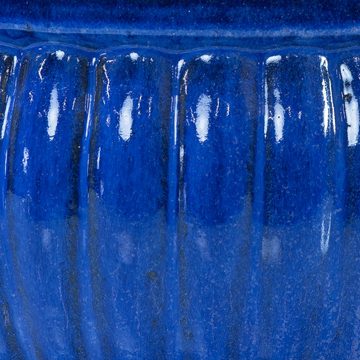Ribbed Glazed Ceramic Planter Bowl - Imperial Blue