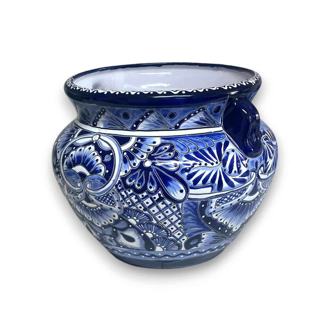 Handmade Talavera Planter | Blue &amp; White Flower Pot
