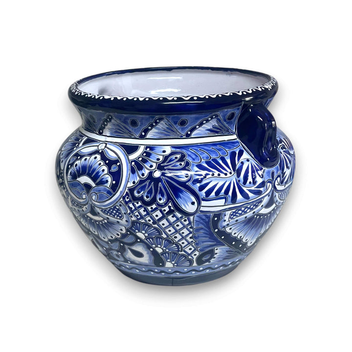 Handmade Talavera Planter | Blue &amp; White Flower Pot