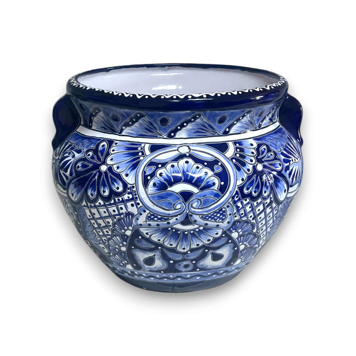 Handmade Talavera Planter | Blue &amp; White Flower Pot