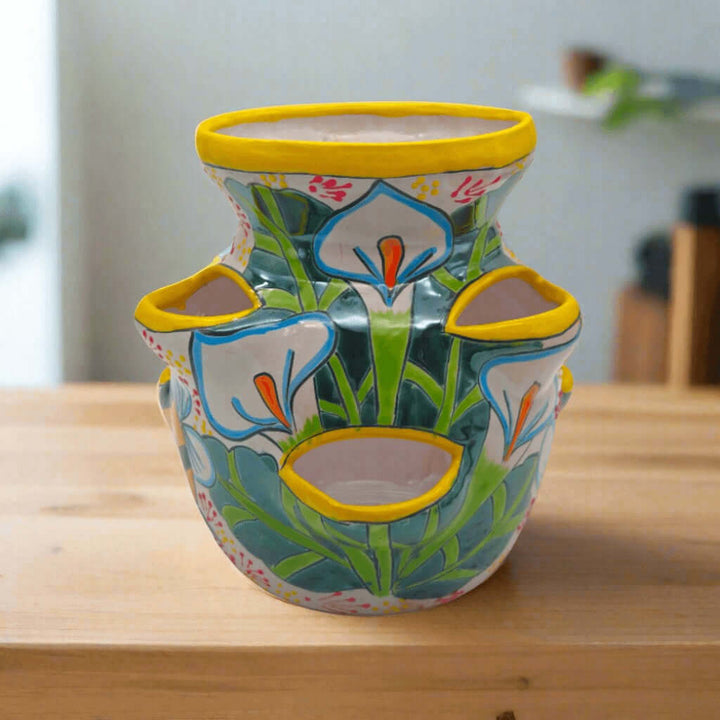 Handmade Talavera Strawberry Pot | Bumble Bee Garden Planter