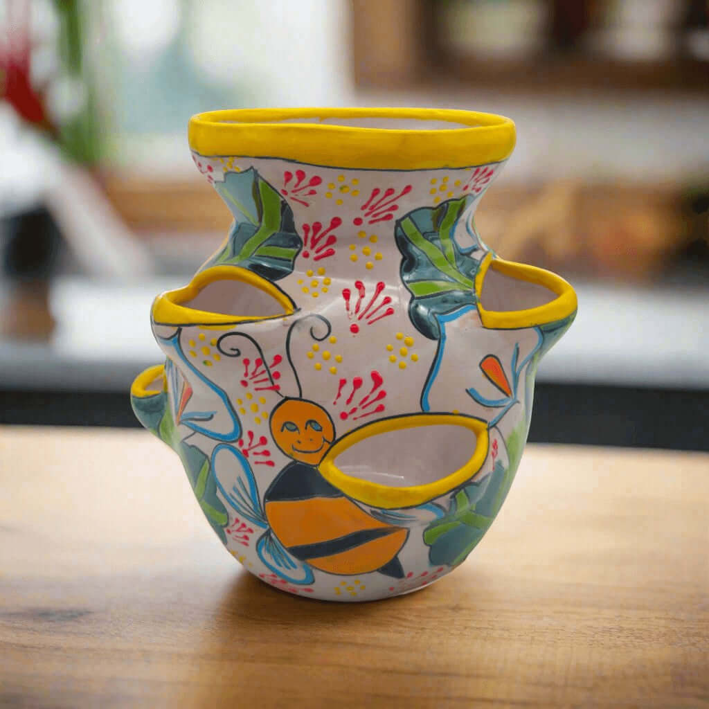 Handmade Talavera Strawberry Pot | Bumble Bee Garden Planter