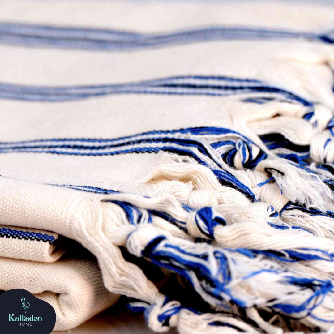 Dark Blue Striped Handwoven Turkish Towel
