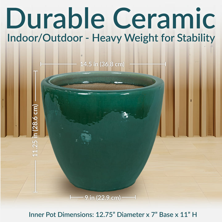 Round Glazed Ceramic Planter with Drainage