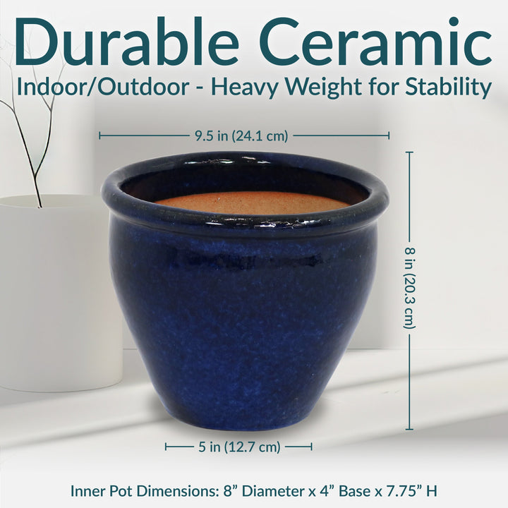 Glazed Ceramic Planter with Drainage Holes - Set of 2