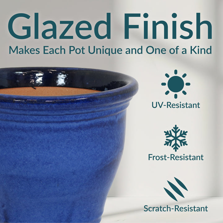 Round Glazed Ceramic Planter with Drainage