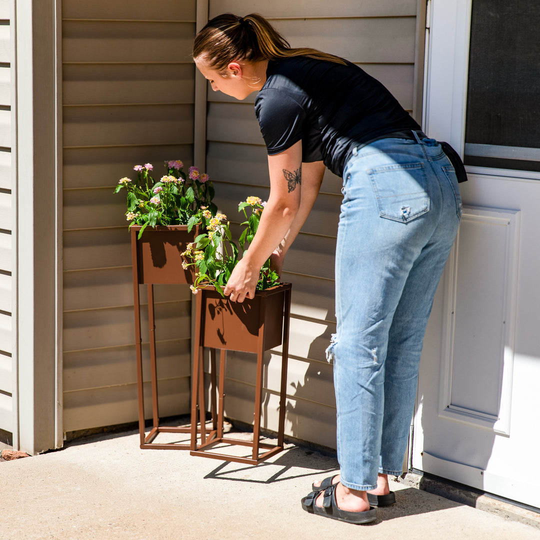 Modern Simplicity Metal Planter Boxes with Legs - 19.75" H and 27" H