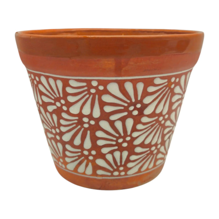 Set of 4 Talavera Flower Pots | Brown &amp; White Terracotta Planters
