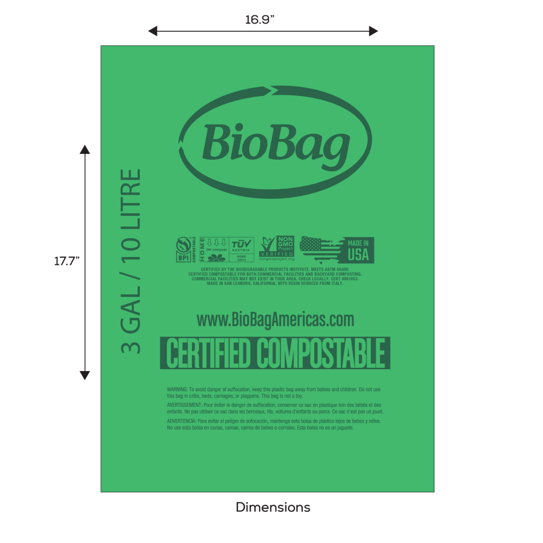 Biobag 3 Gal Compostable Bags (2-Roll Pack, QTY:50)