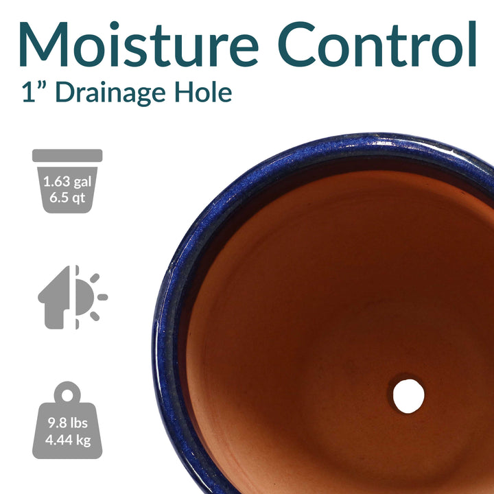 Glazed Ceramic Planter with Drainage Holes - Set of 2