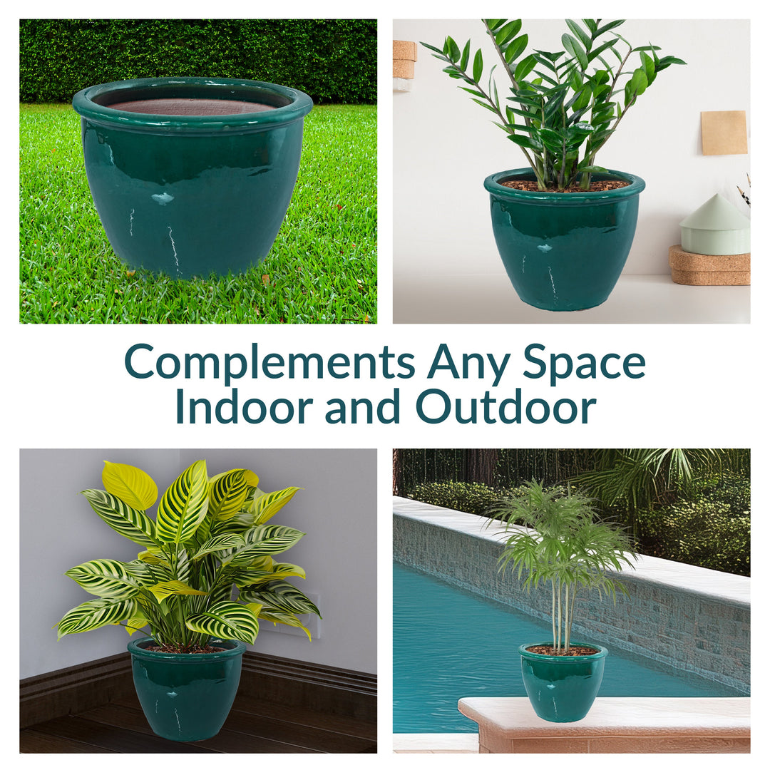 Round Glazed Ceramic Planter with Drainage