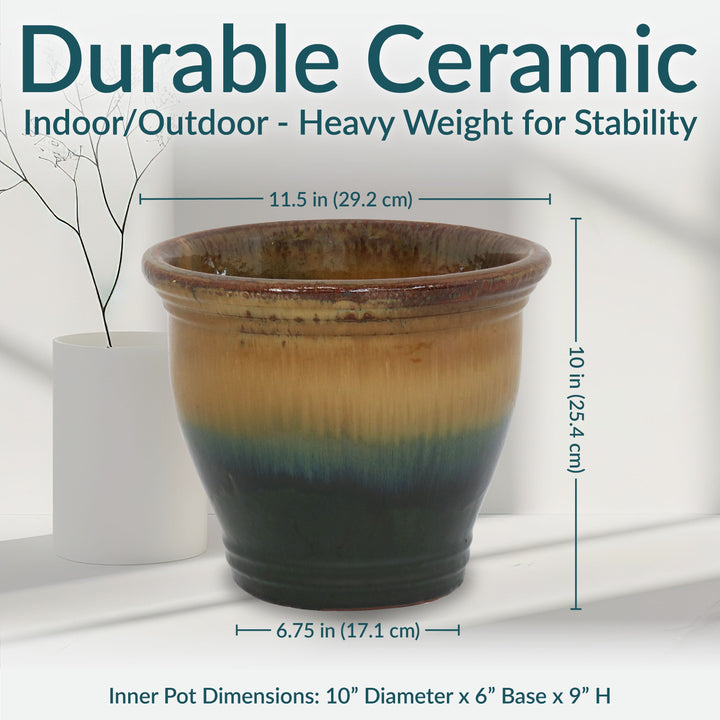 Glazed Ceramic Planter with Drainage Holes - Set of 2
