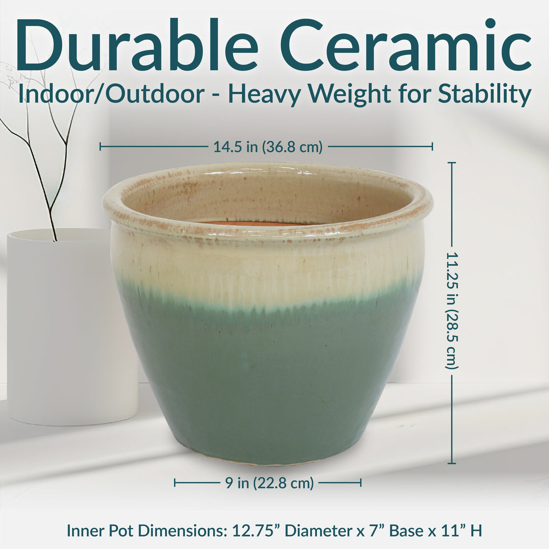 Round Glazed Ceramic Planter with Drainage