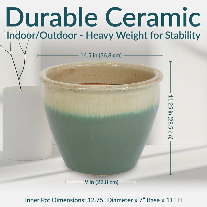 Round Glazed Ceramic Planter with Drainage