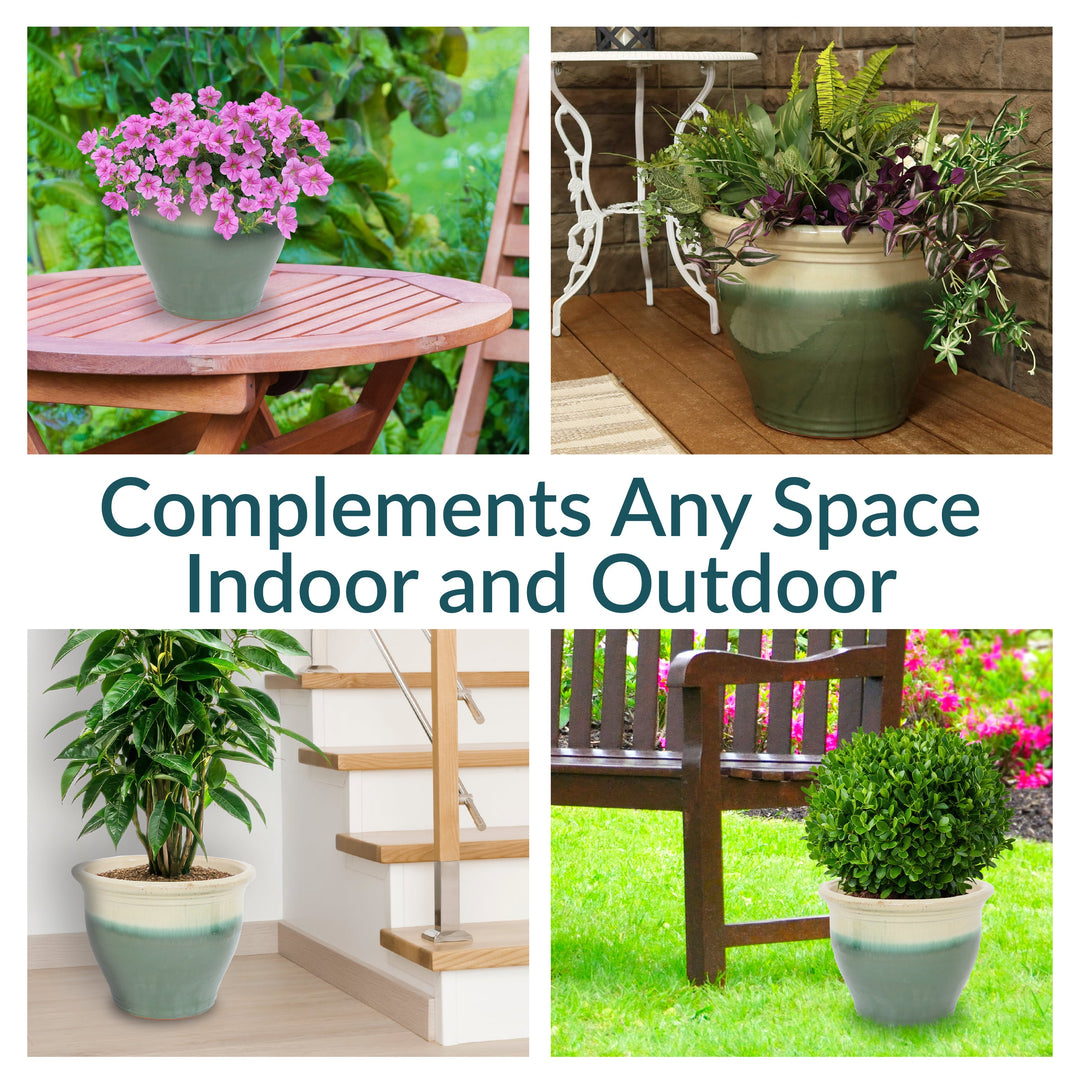 Round Glazed Ceramic Planter with Drainage