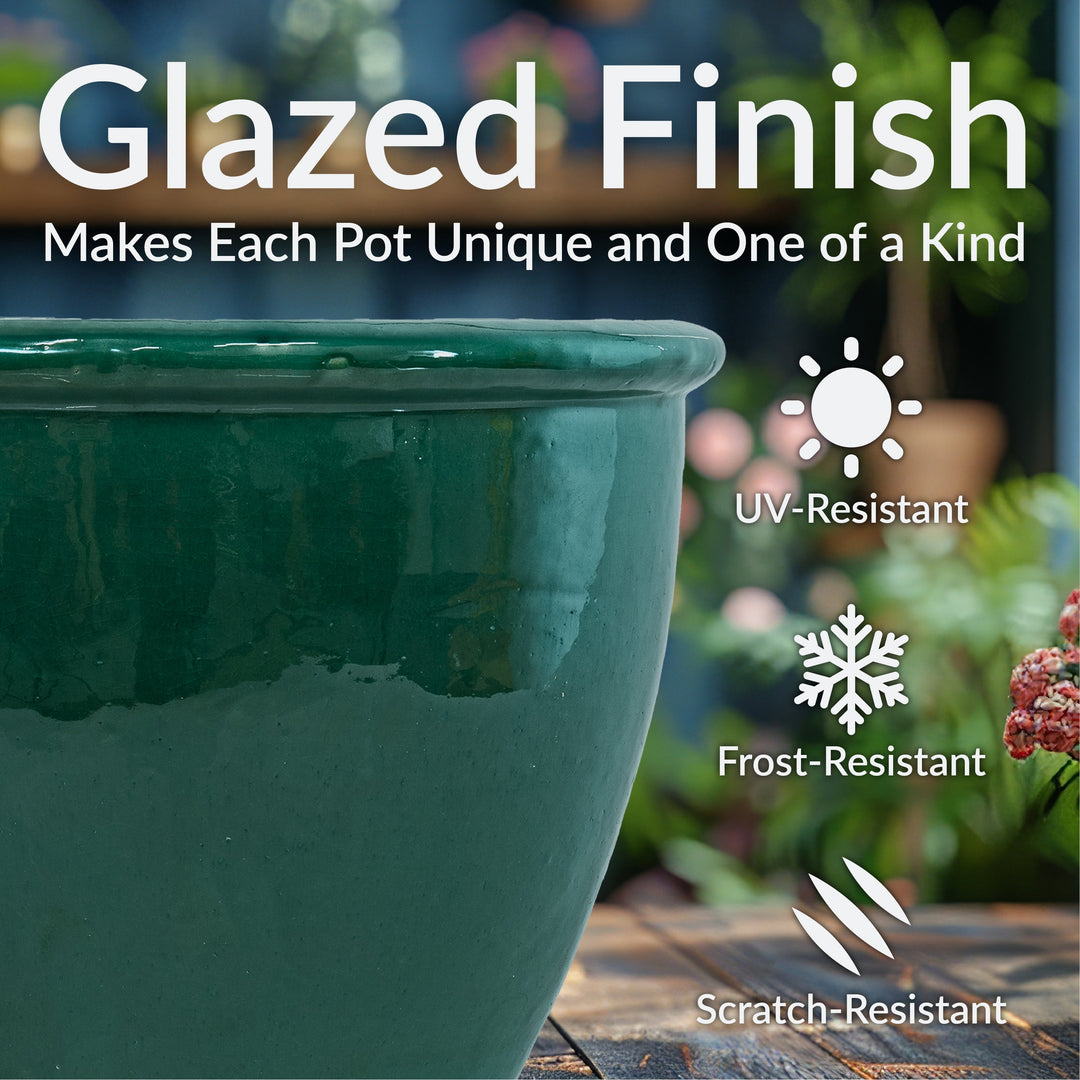 Round Glazed Ceramic Planter with Drainage