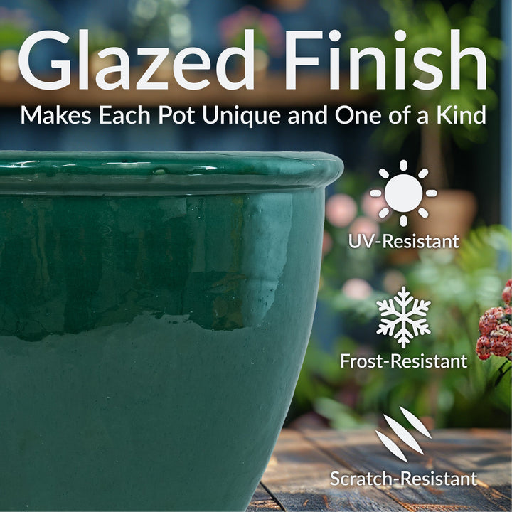 Round Glazed Ceramic Planter with Drainage