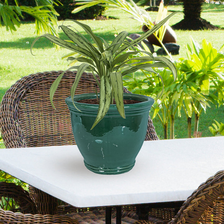 Round Glazed Ceramic Planter with Drainage