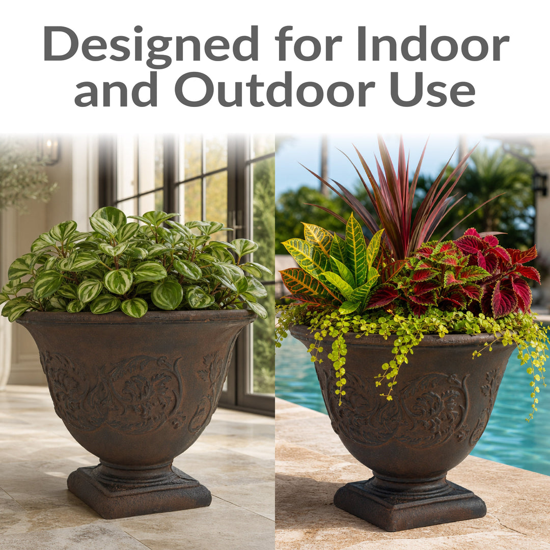 Darcy Polyresin Outdoor Pedestal Planter Urn - 16"